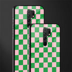 pink & green check pattern glass case for redmi 9 prime image-2