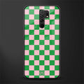 pink & green check pattern glass case for redmi 9 prime image