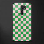 pink & green check pattern glass case for redmi 9 prime image