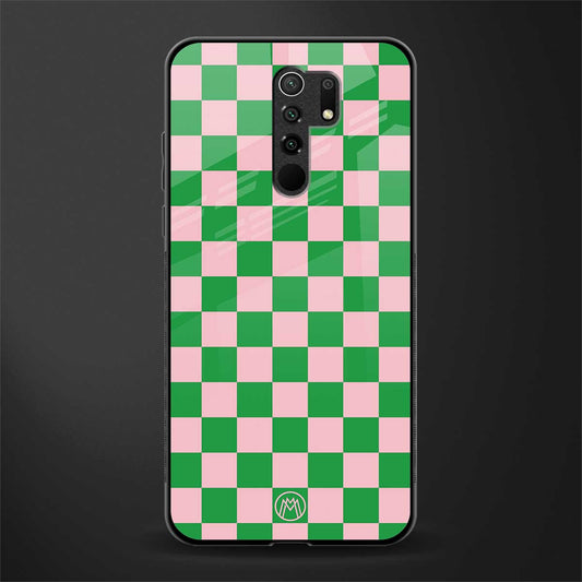 pink & green check pattern glass case for poco m2 image