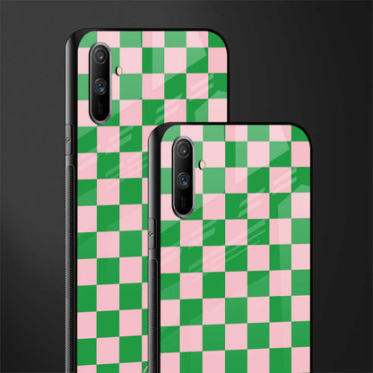 pink & green check pattern glass case for realme c3 image-2