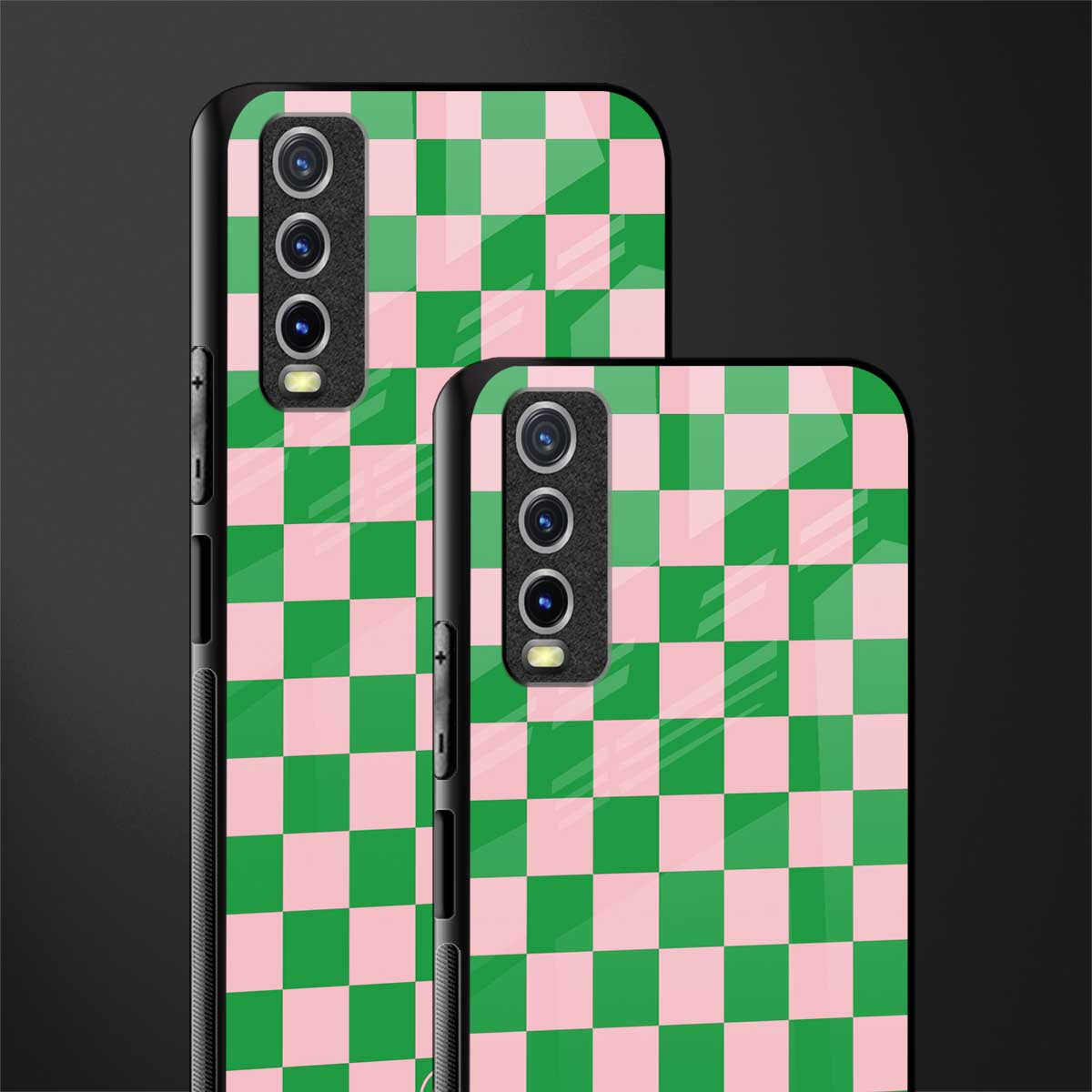 pink & green check pattern glass case for vivo y20i vivo y20t image-2