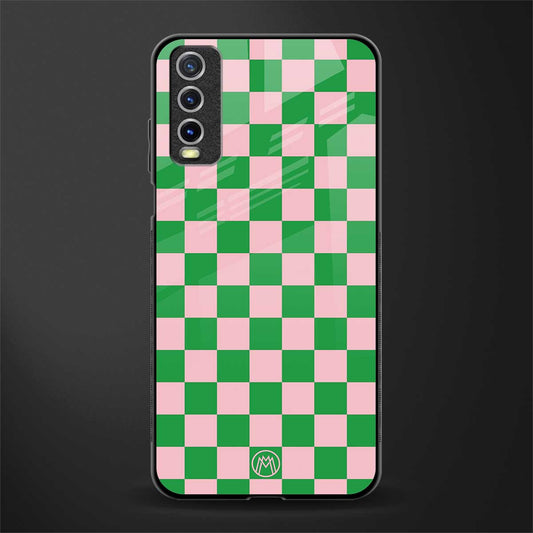 pink & green check pattern glass case for vivo y12g image