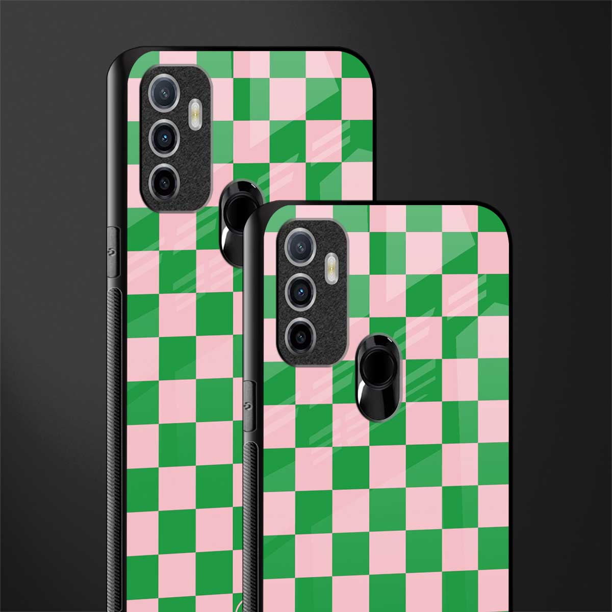 pink & green check pattern glass case for oppo a53 image-2
