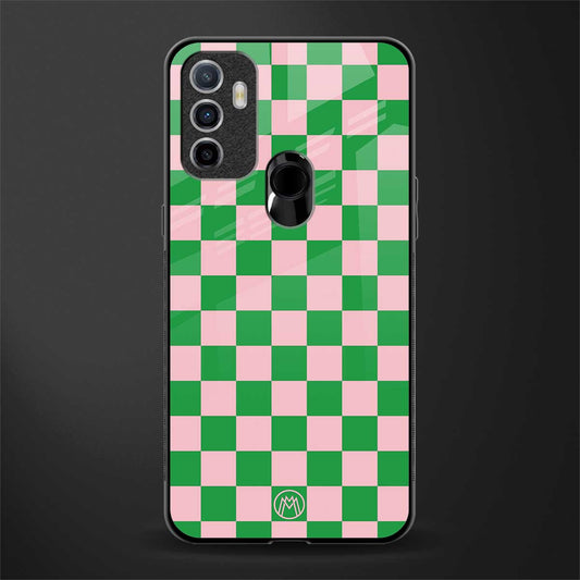 pink & green check pattern glass case for oppo a53 image