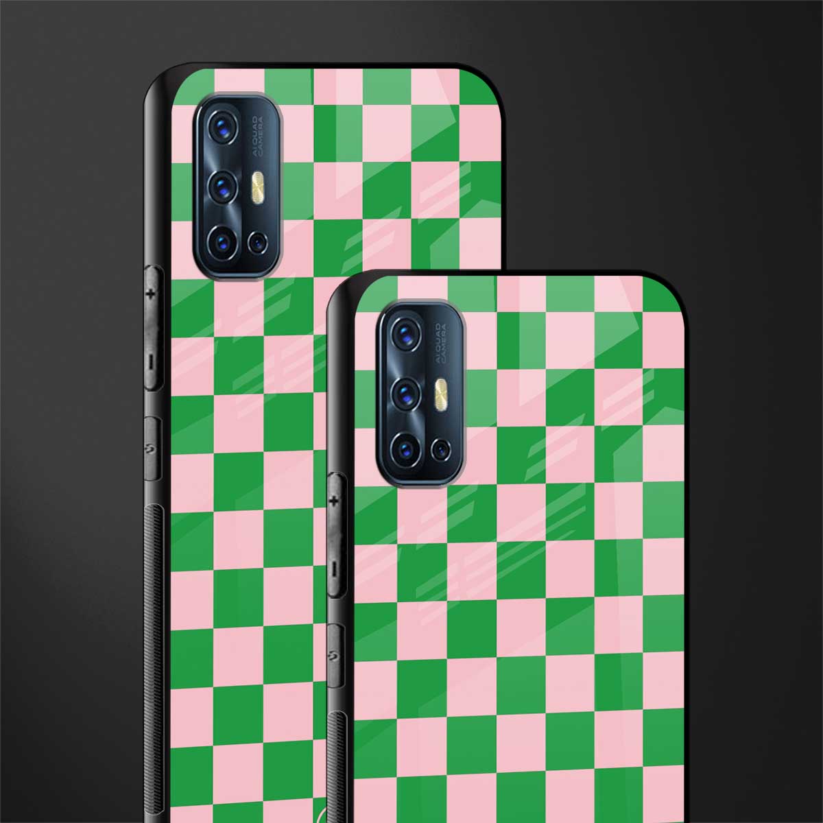 pink & green check pattern glass case for vivo v17 image-2