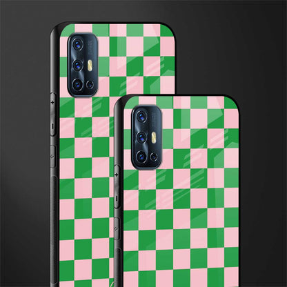 pink & green check pattern glass case for vivo v17 image-2