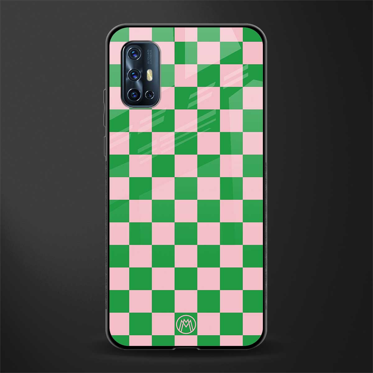pink & green check pattern glass case for vivo v17 image