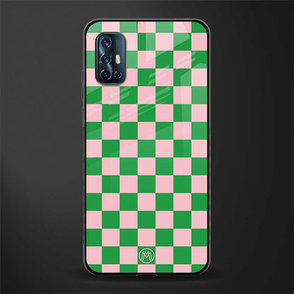 pink & green check pattern glass case for vivo v17 image