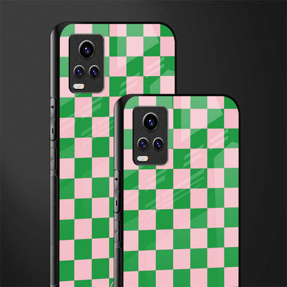pink & green check pattern glass case for vivo v20 image-2