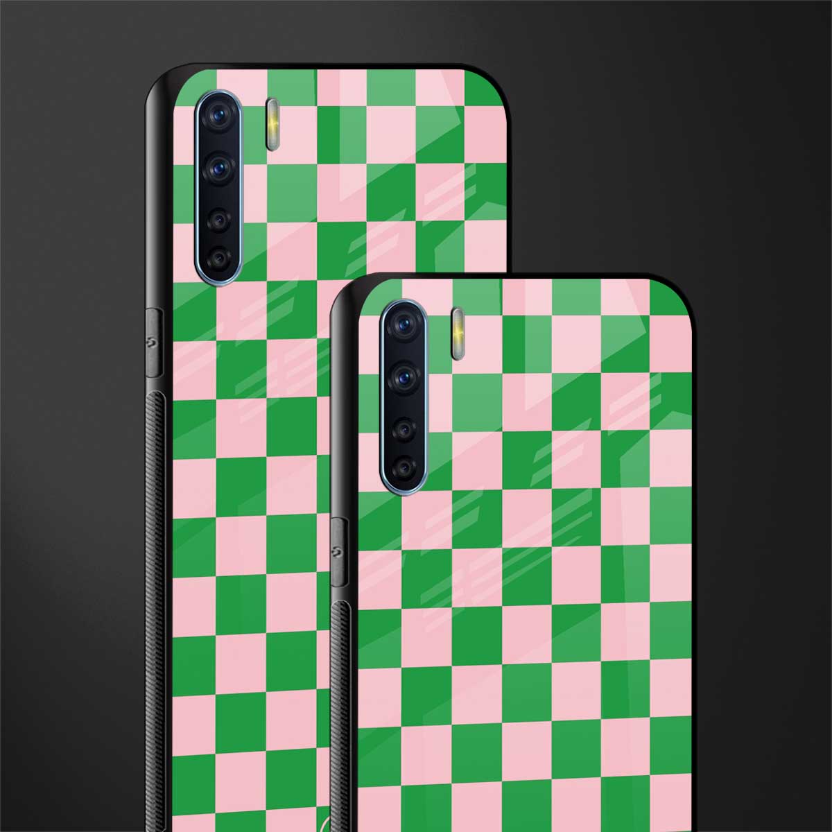 pink & green check pattern glass case for oppo f15 image-2