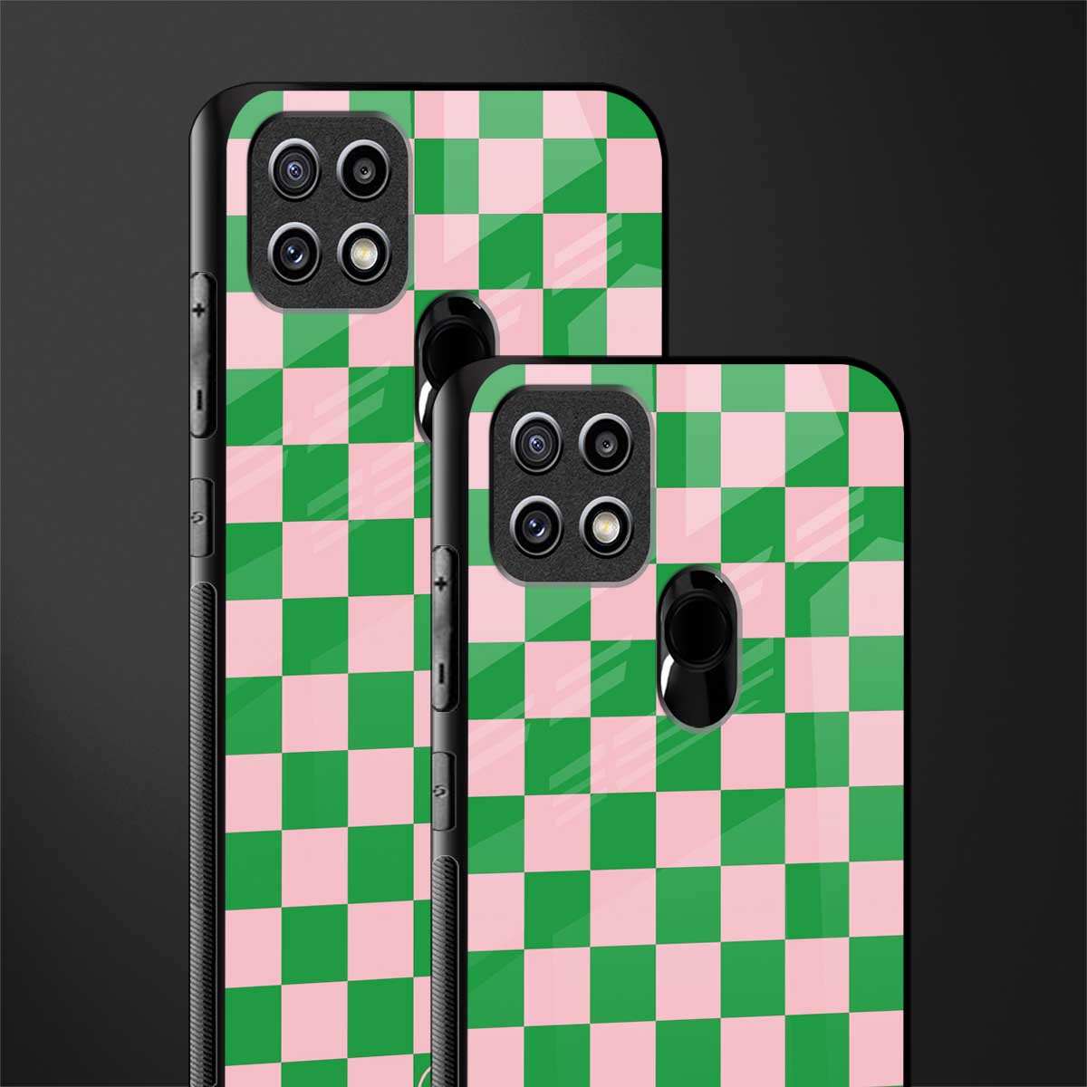 pink & green check pattern glass case for oppo a15s image-2
