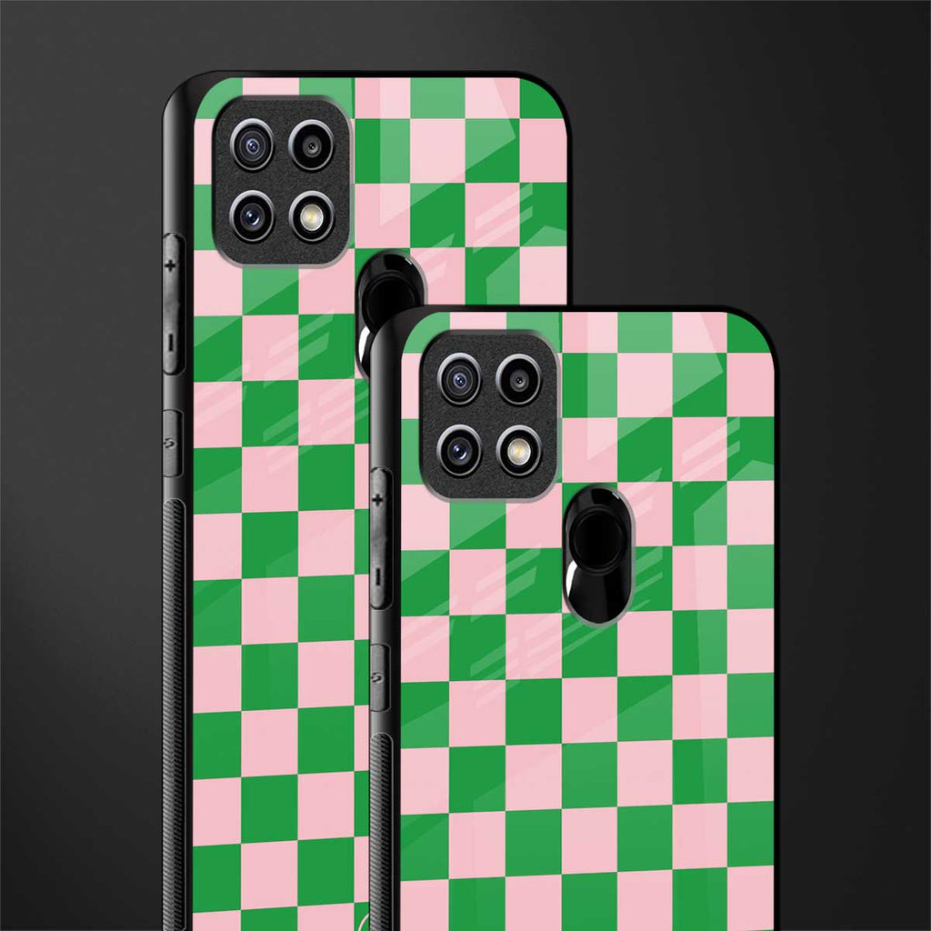 pink & green check pattern glass case for oppo a15 image-2