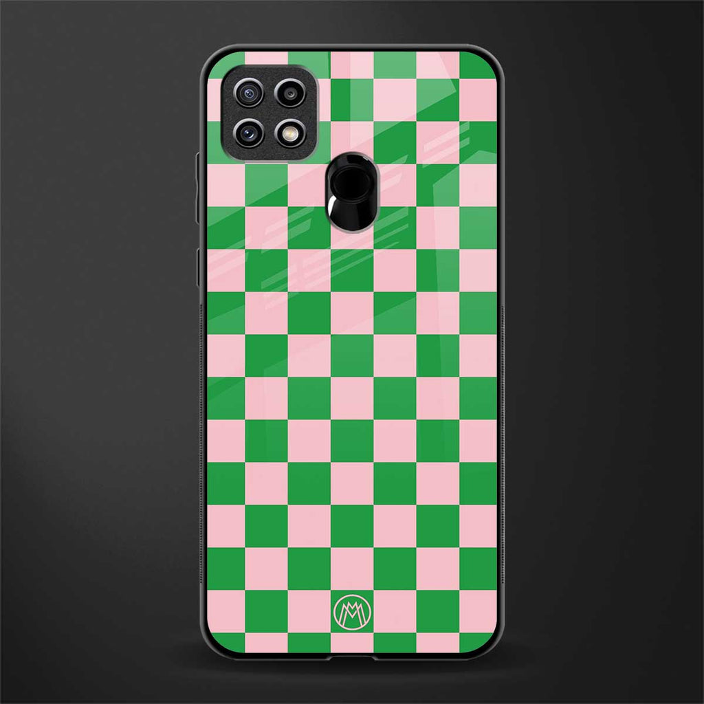 pink & green check pattern glass case for oppo a15 image