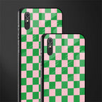 pink & green check pattern glass case for redmi 9a image-2