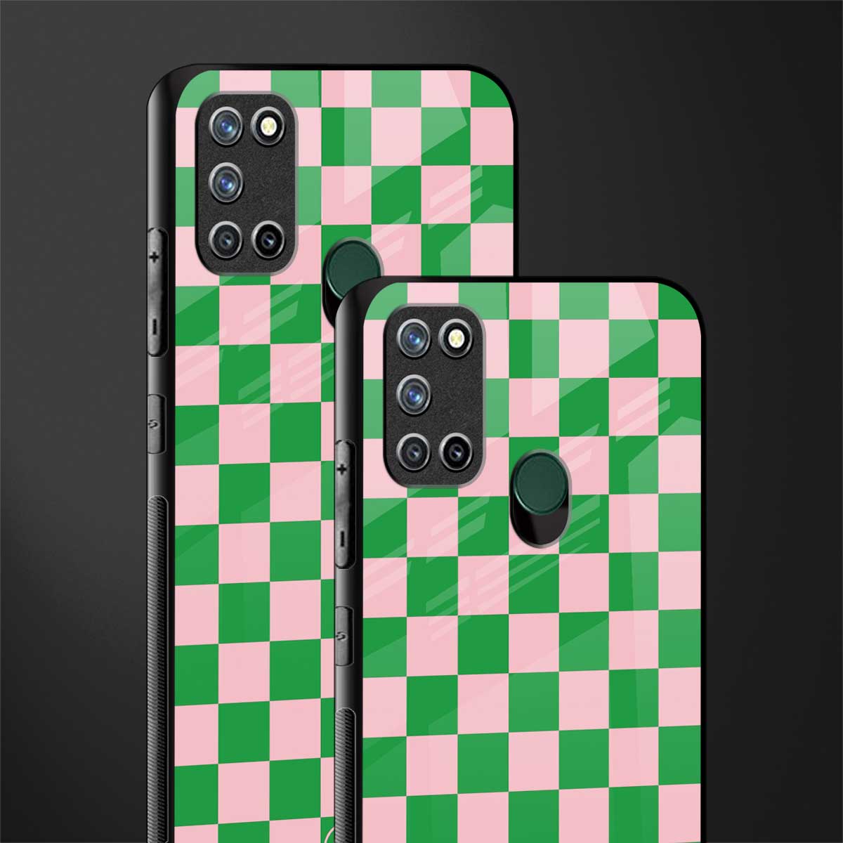 pink & green check pattern glass case for realme 7i image-2