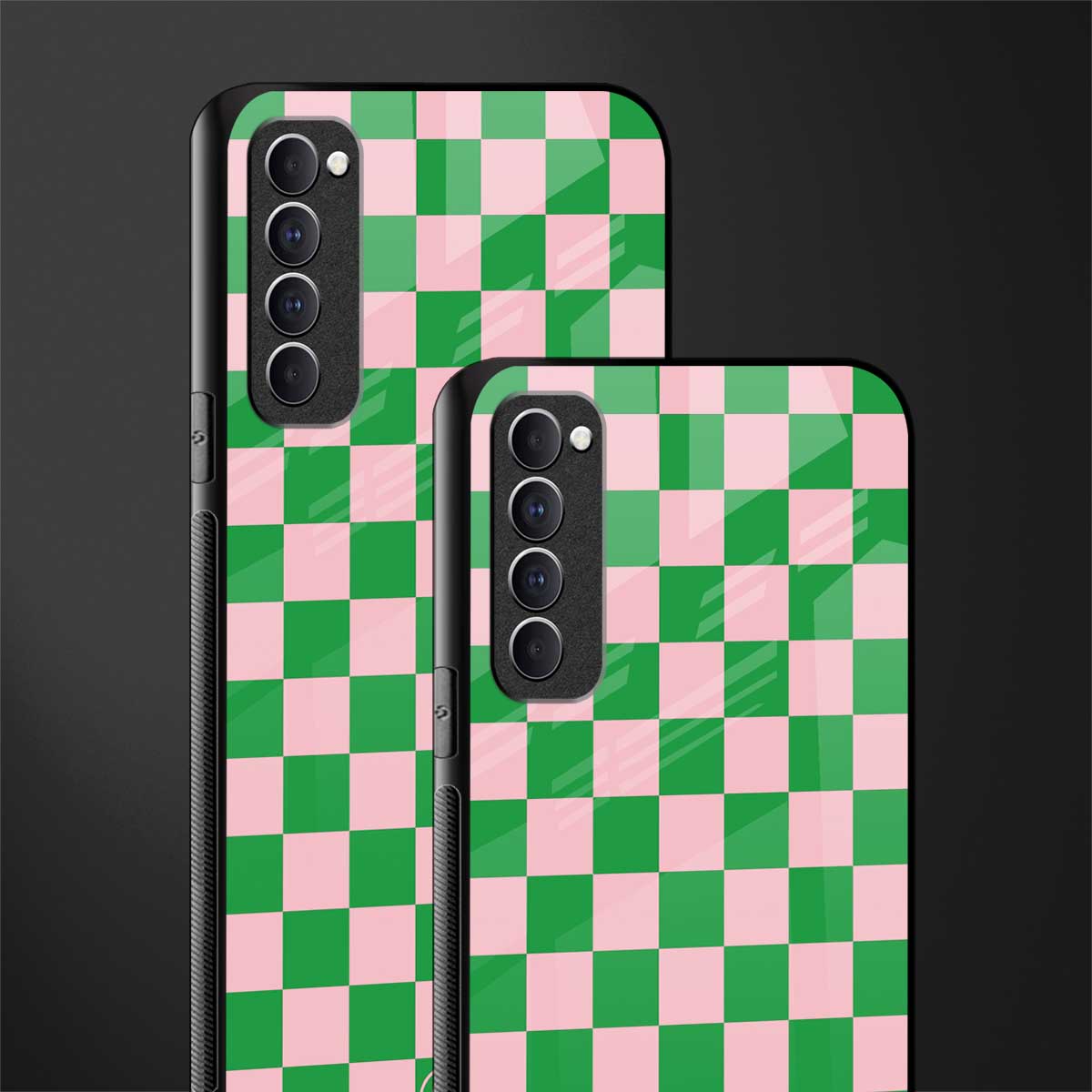 pink & green check pattern glass case for oppo reno 4 pro image-2