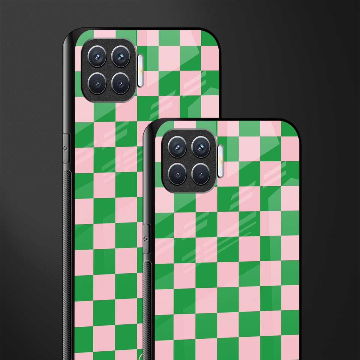 pink & green check pattern glass case for oppo f17 pro image-2