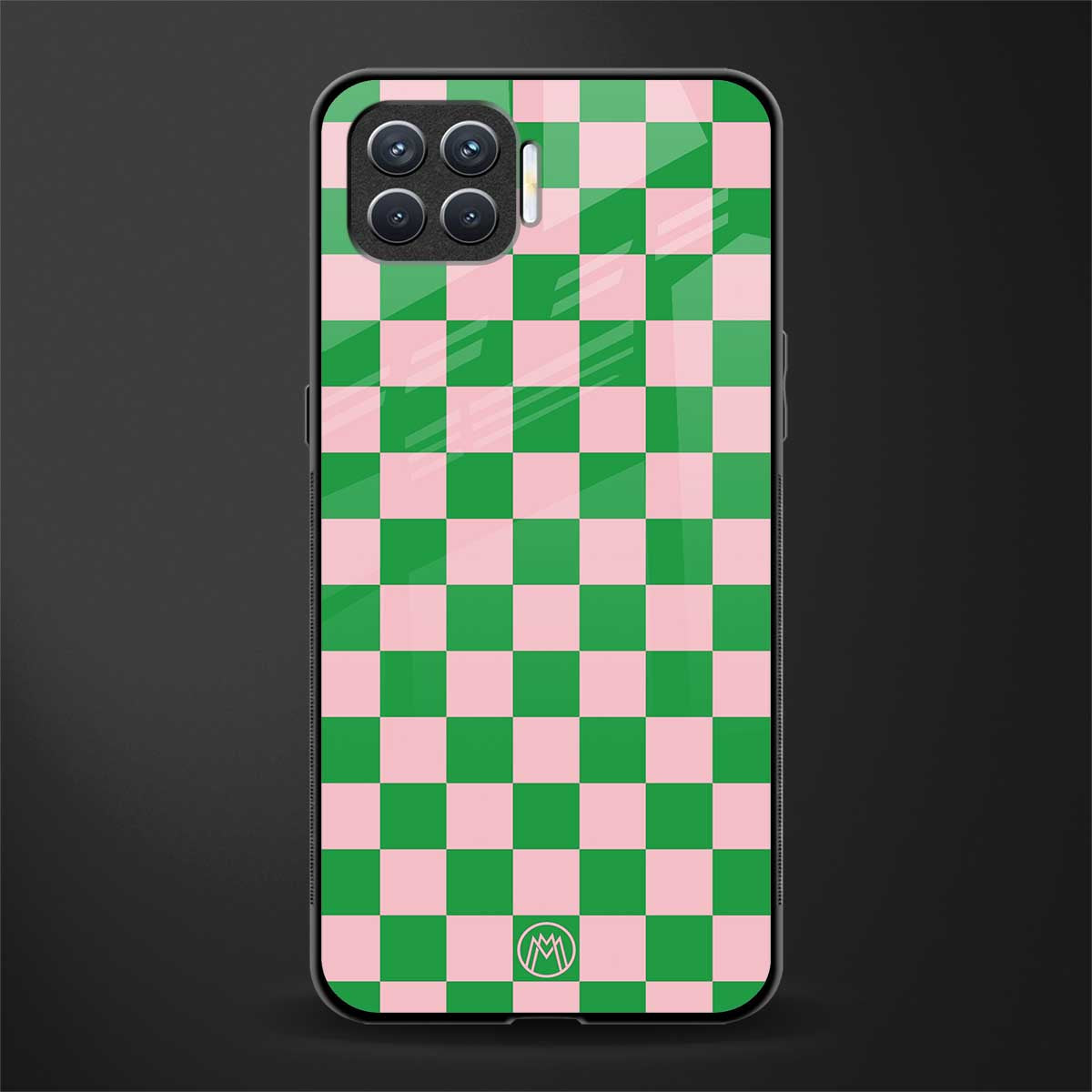 pink & green check pattern glass case for oppo f17 pro image