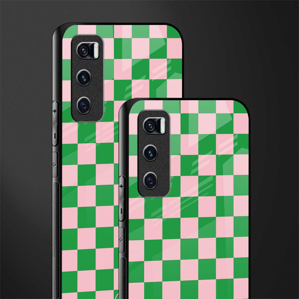 pink & green check pattern glass case for vivo v20 se image-2