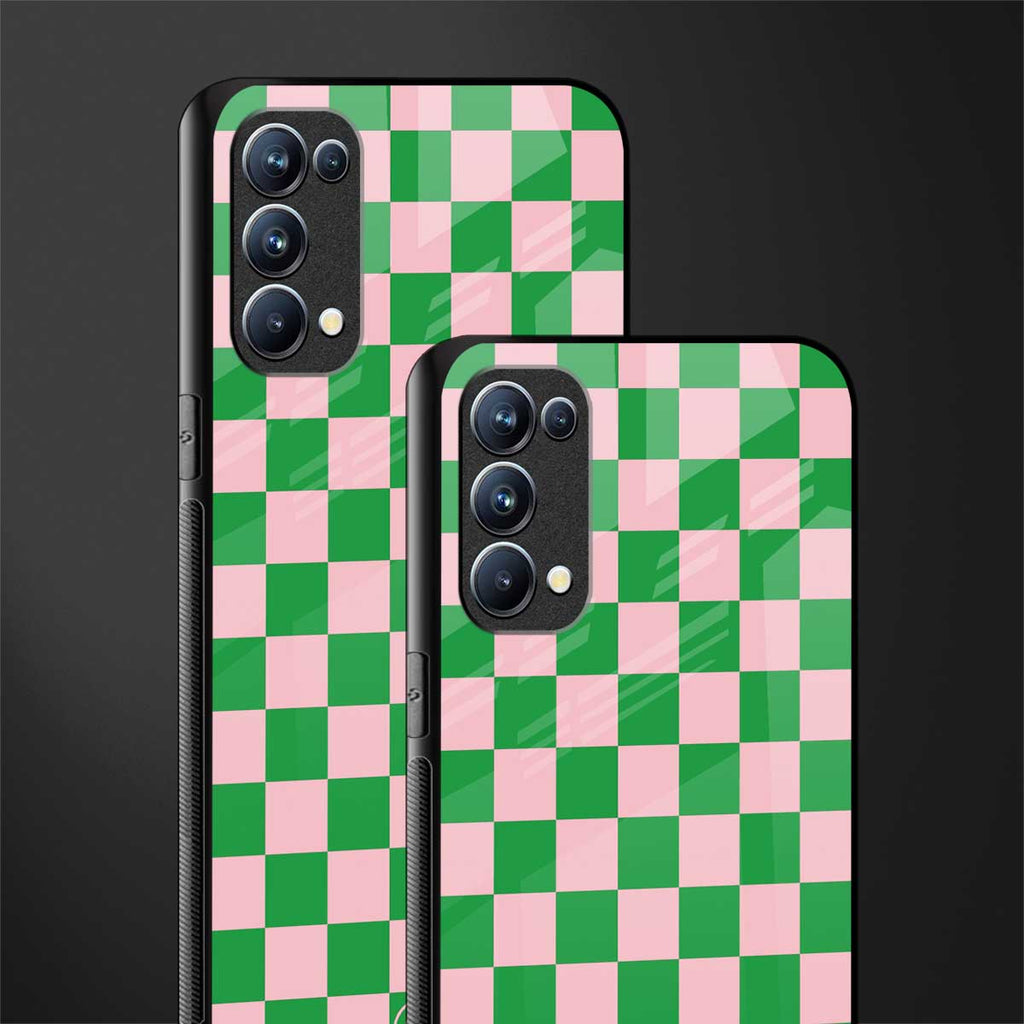 pink & green check pattern glass case for oppo reno 5 pro image-2