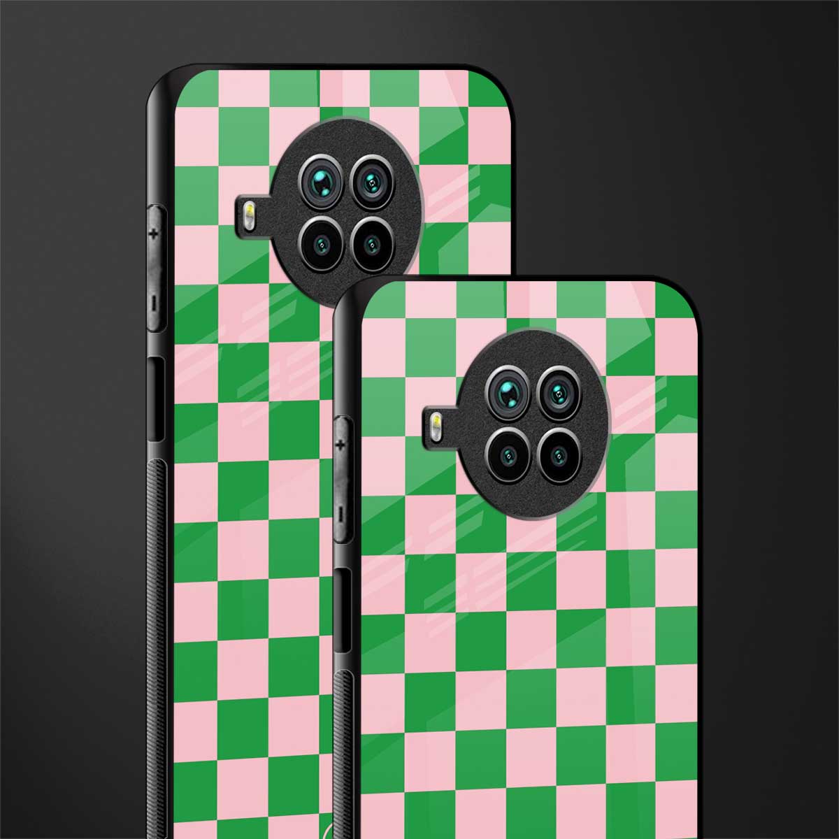 pink & green check pattern glass case for mi 10i image-2