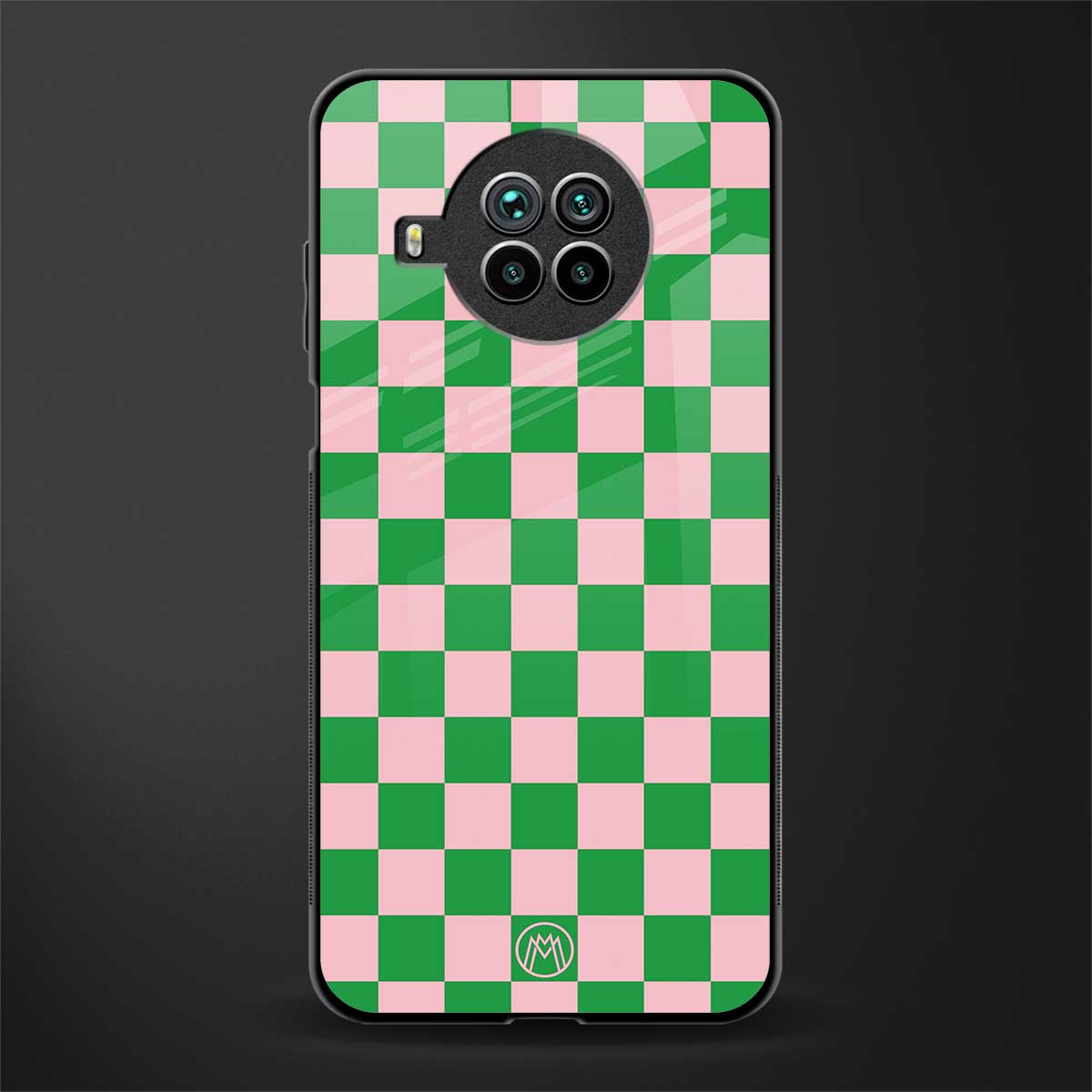 pink & green check pattern glass case for mi 10i image