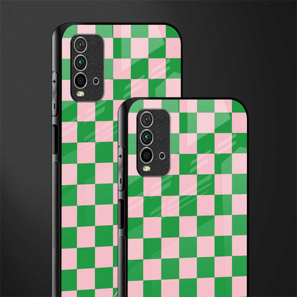 pink & green check pattern glass case for redmi 9 power image-2