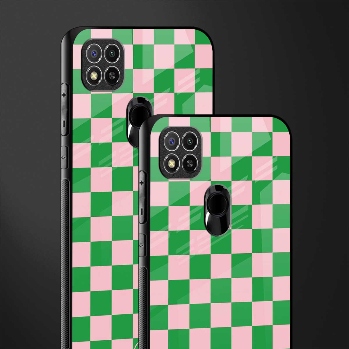pink & green check pattern glass case for redmi 9c image-2