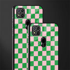 pink & green check pattern glass case for poco c31 image-2