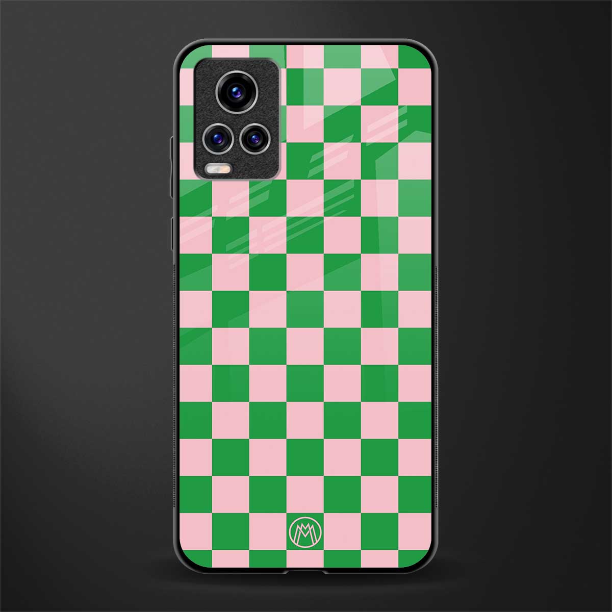 pink & green check pattern glass case for vivo v20 pro image
