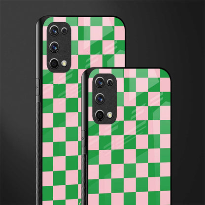 pink & green check pattern glass case for realme x7 pro image-2