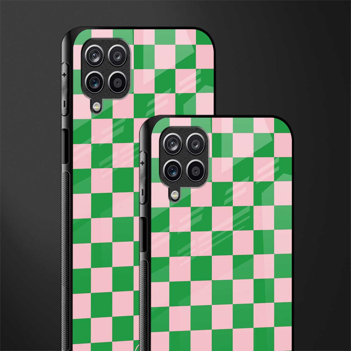 pink & green check pattern glass case for samsung galaxy m42 5g image-2