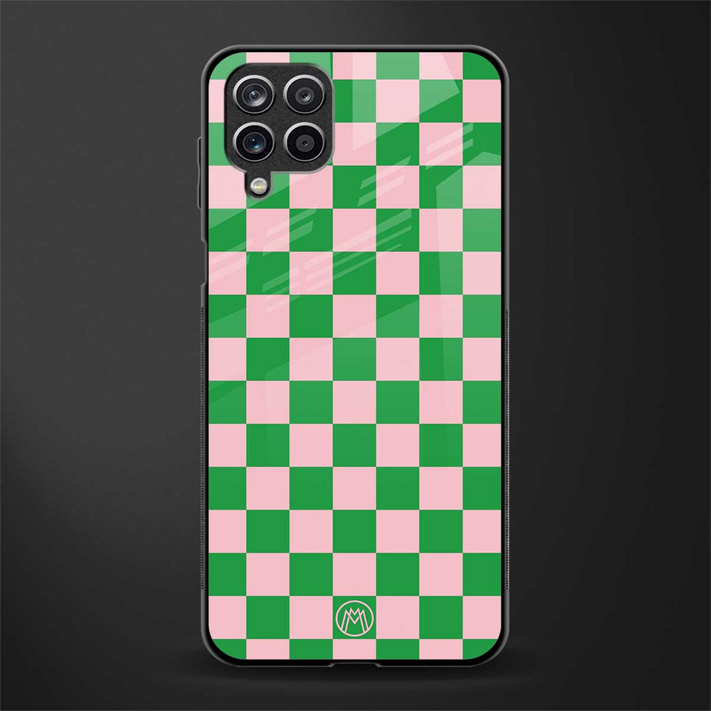 pink & green check pattern glass case for samsung galaxy a42 5g image
