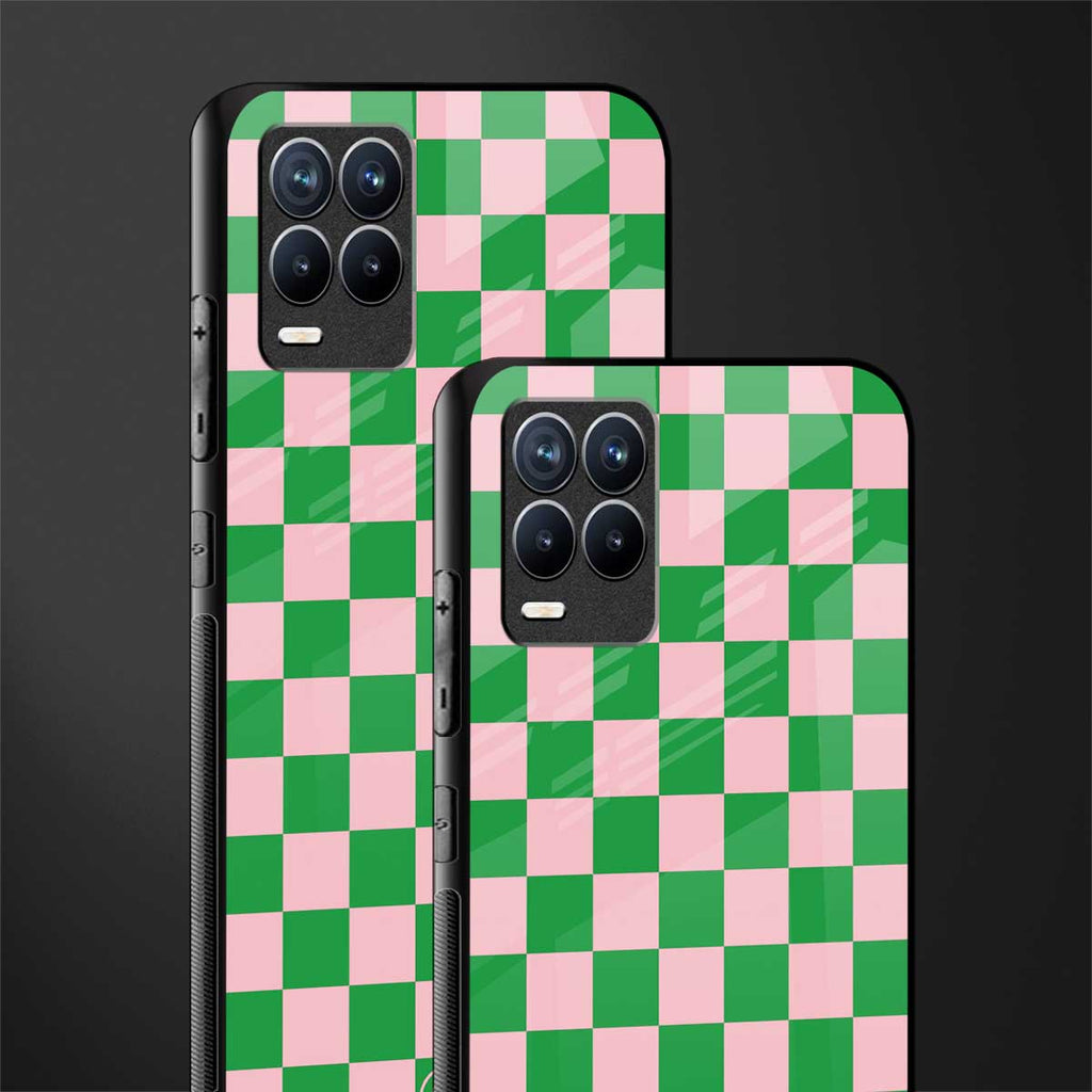 pink & green check pattern glass case for realme 8 pro image-2