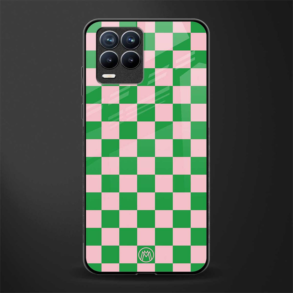 pink & green check pattern glass case for realme 8 pro image