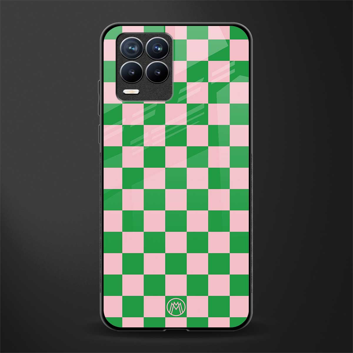 pink & green check pattern glass case for realme 8 pro image