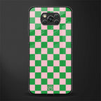 pink & green check pattern glass case for poco x3 image