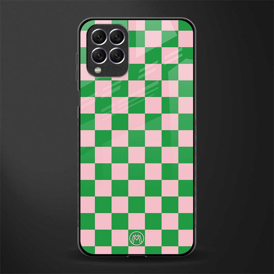 pink & green check pattern glass case for samsung galaxy f62 image