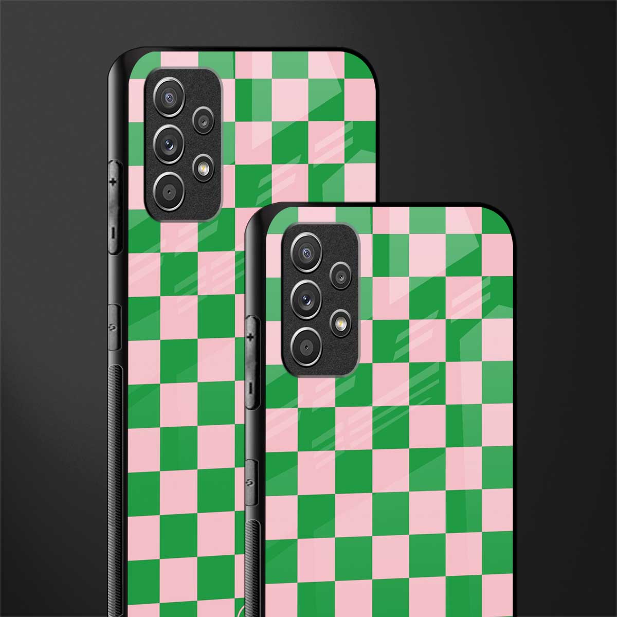 pink & green check pattern glass case for samsung galaxy a32 4g image-2