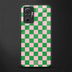 pink & green check pattern glass case for redmi note 10 pro max image