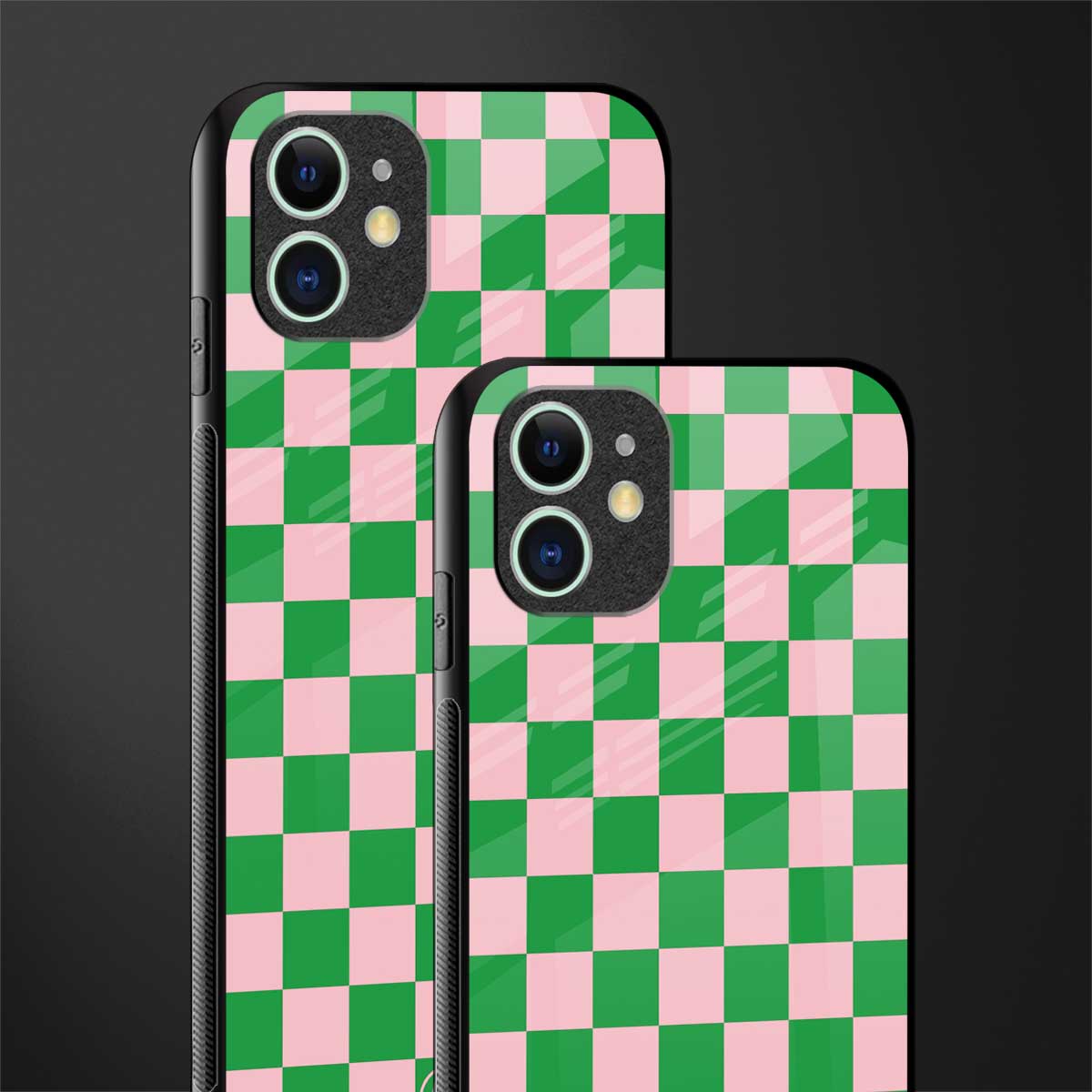 pink & green check pattern glass case for iphone 12 mini image-2
