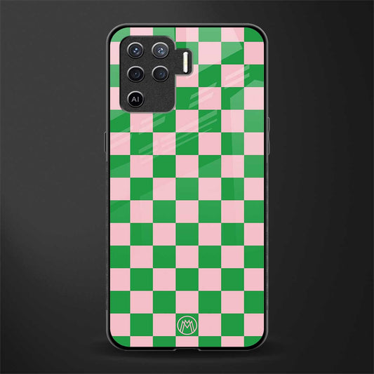 pink & green check pattern glass case for oppo f19 pro image