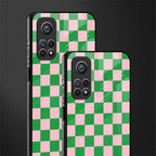 pink & green check pattern glass case for mi 10t 5g image-2