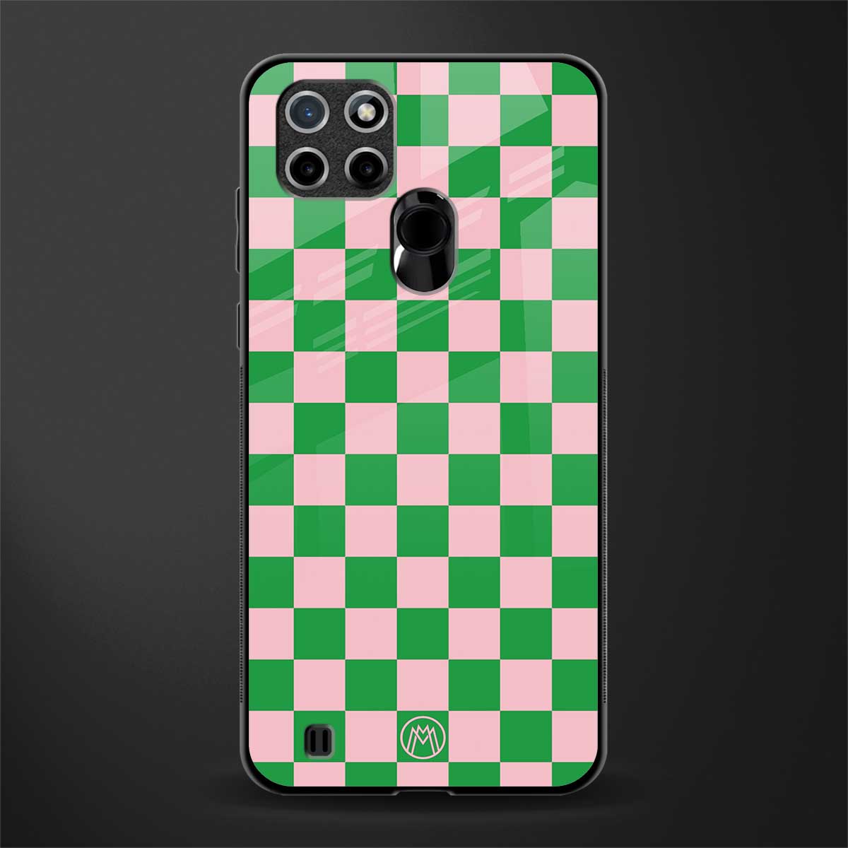 pink & green check pattern glass case for realme c21 image