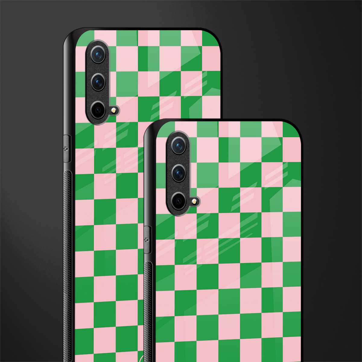 pink & green check pattern glass case for oneplus nord ce 5g image-2