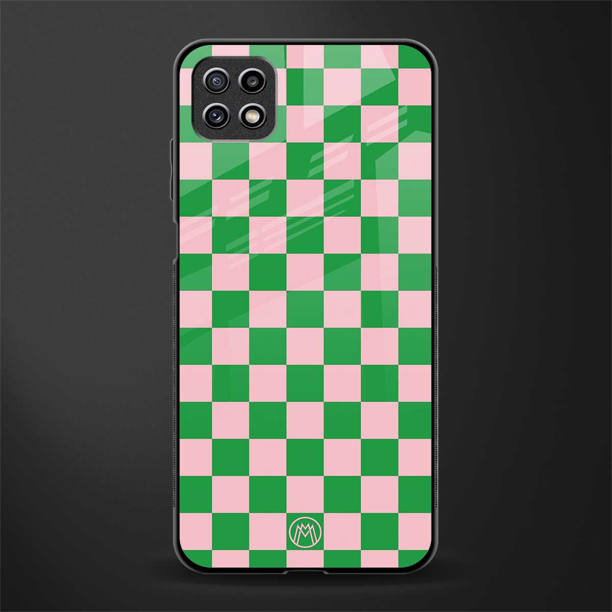 pink & green check pattern glass case for samsung galaxy a22 5g image