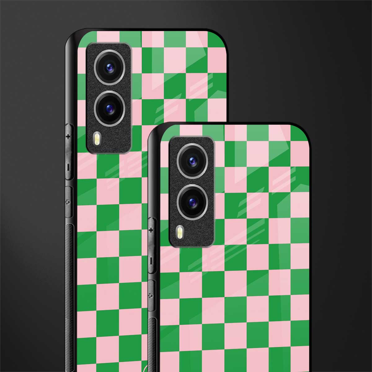 pink & green check pattern glass case for vivo v21e 5g image-2