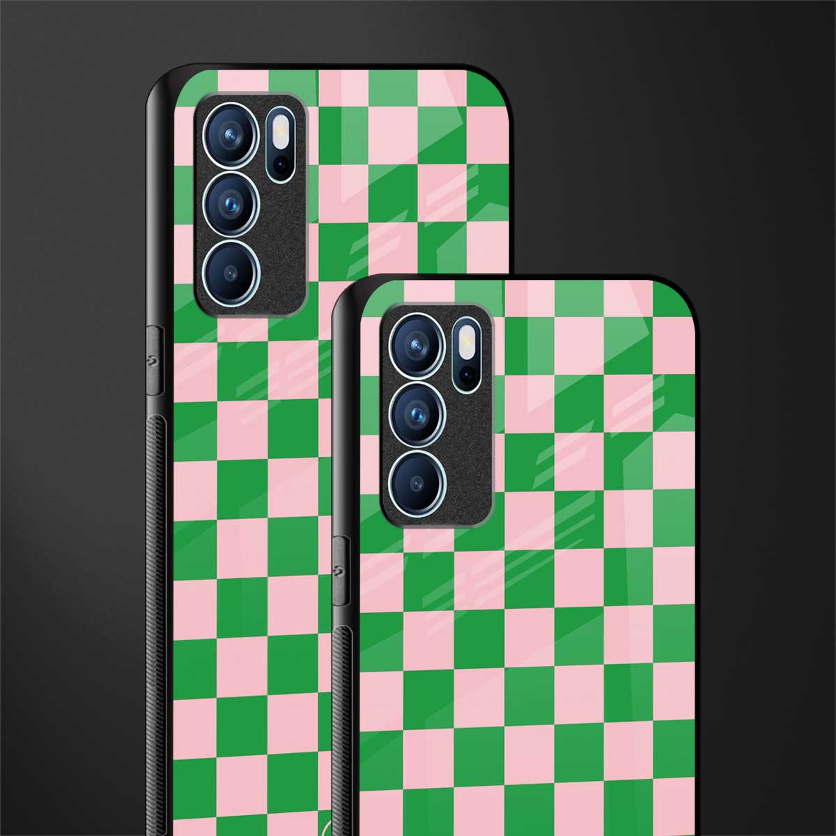 pink & green check pattern glass case for oppo reno6 5g image-2