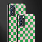 pink & green check pattern glass case for oppo reno6 pro 5g image-2